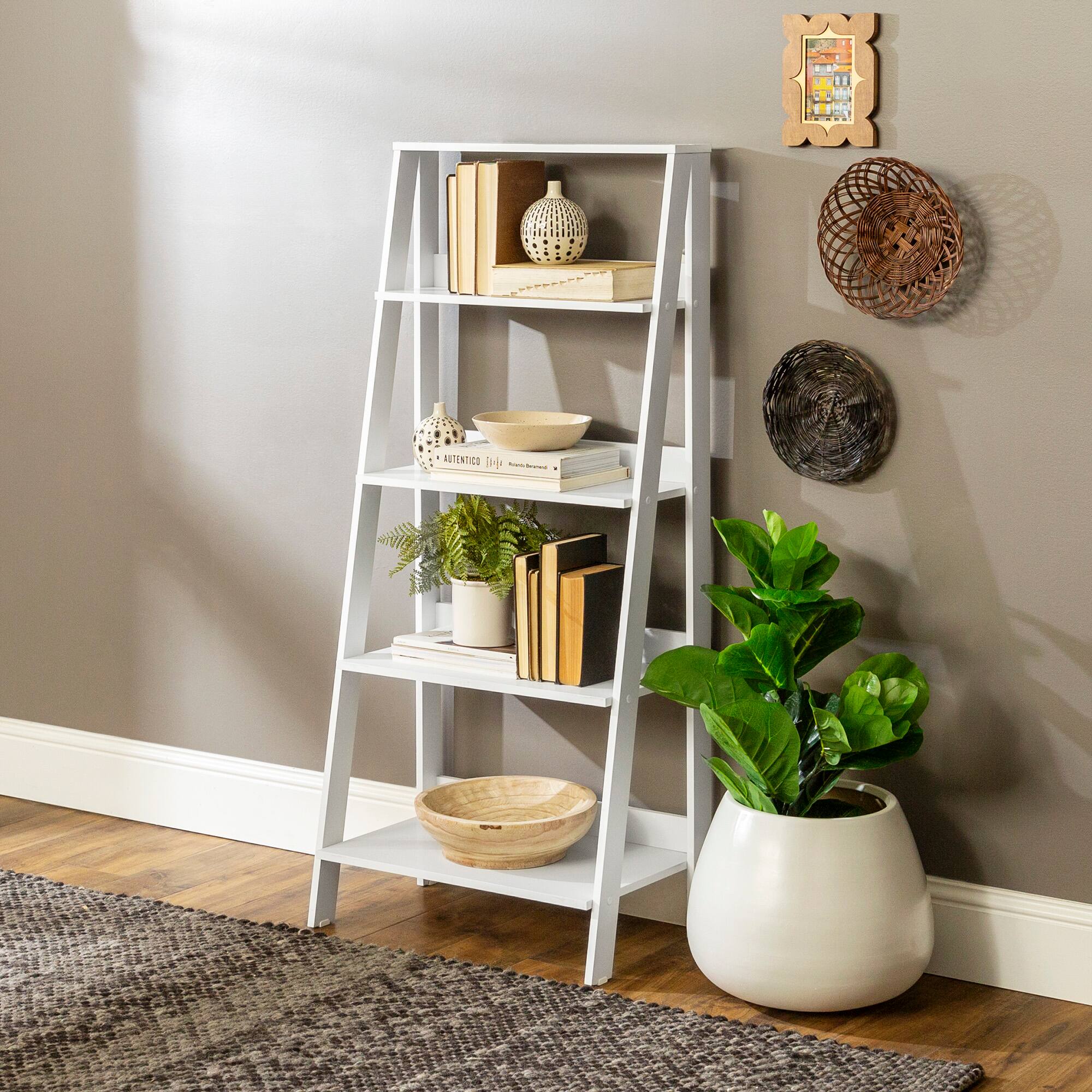 Walker Edison 55" White Modern Ladder Bookshelf